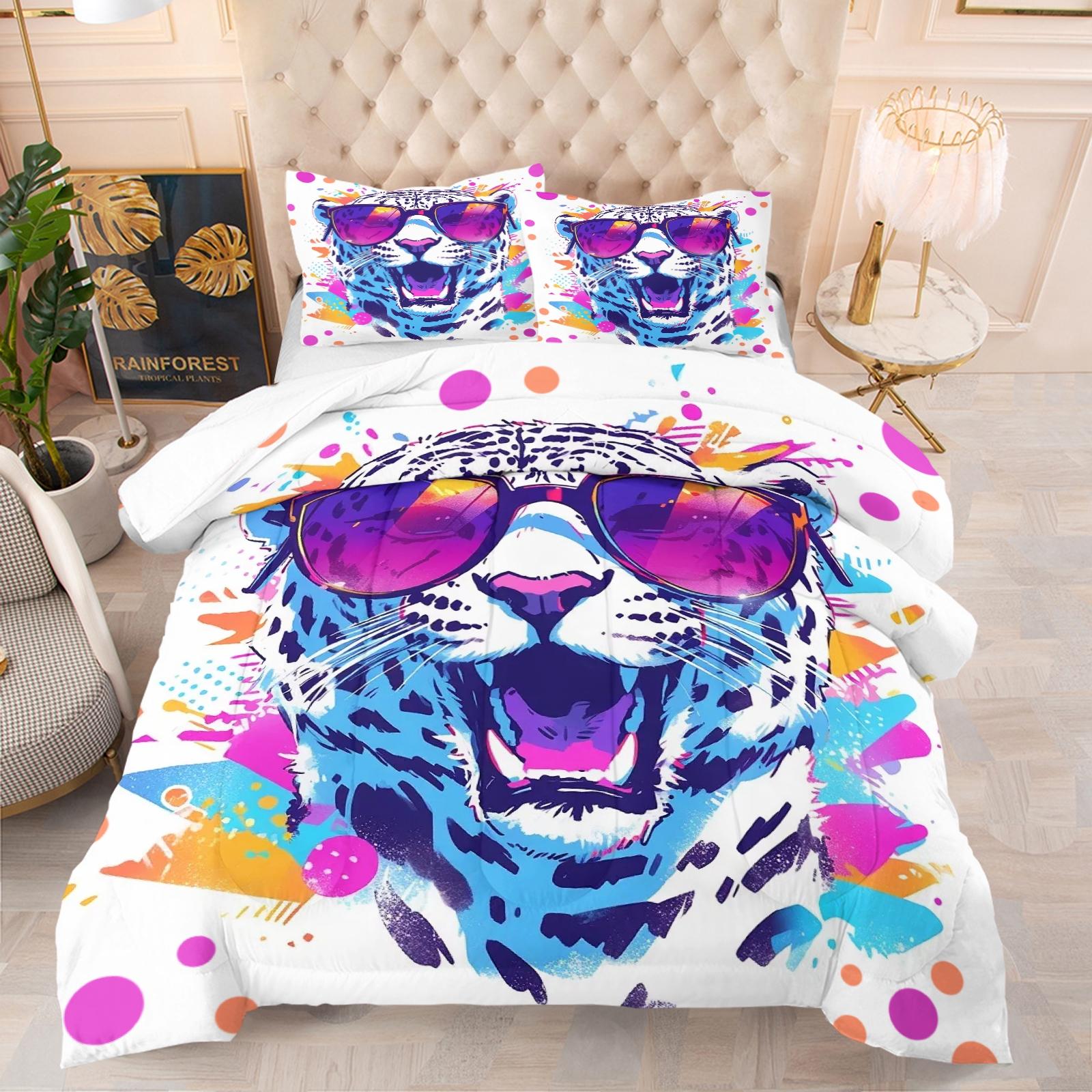 2/3 Pcs Trendy Leopard Print Comforter Set, Fluffy Soft Breathable All Season Bedding, Luxury Modern Bedroom Decor, Perfect Gift for Leopard Print Enthusiasts, With Filling (Pillow Insert Not Included)