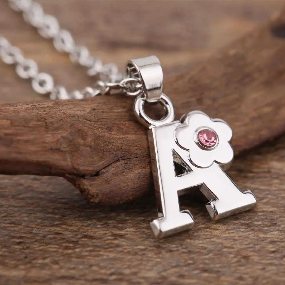 Girls' Crystal Flower A-Z Initial Pendant Necklace, Metal-Coated Alloy Chain Costume Jewelry, Unisex Children's Birthday Gift