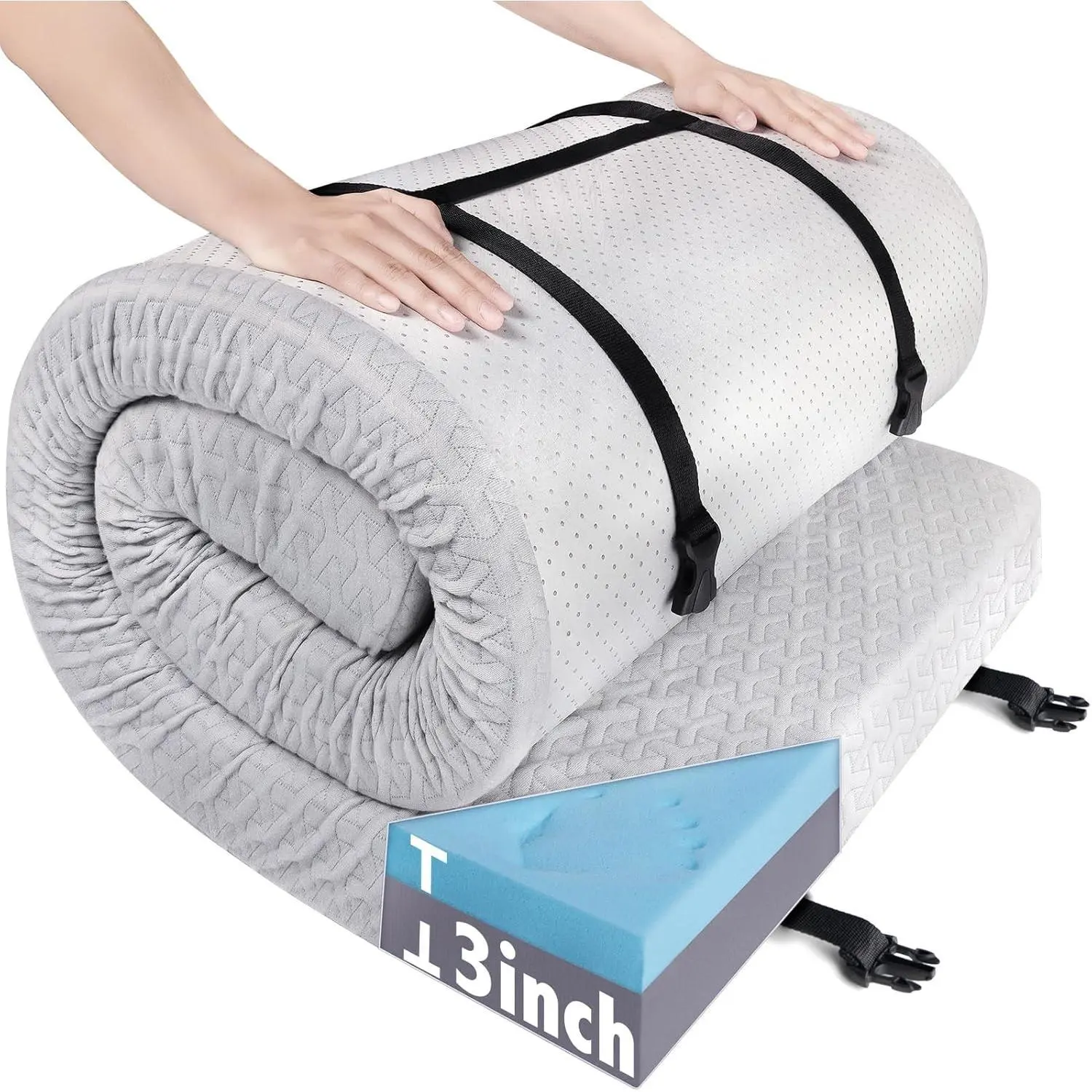 Memory Foam Camping Pad 3 Inch Thick, Soft Sleeping Pad, Pad Only | Waterproof Cover, Soft and Supportive, Non Slip, Roll Up Cot Pad Topper for Travel Truck Bed Tent