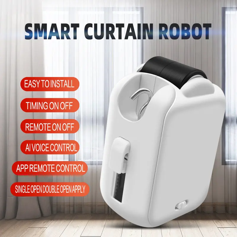 Smart Curtain Robot, Automatic Curtain Opener, Wireless WIFI Smart Curtain Motor, App Remote & Voice Control, Timer Function, Fits Most Curtain Tracks, Easy Installation for Home Smart Curtain System,Wooden,Yarn,Holder