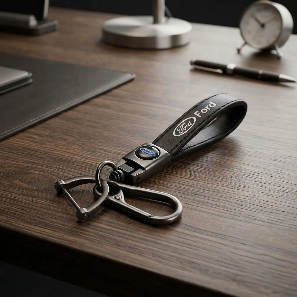 Genuine Leather Ford Keychain - Heavy Duty Zinc Alloy & Leather Car Key Chain, Stylish Small Gift for Drivers