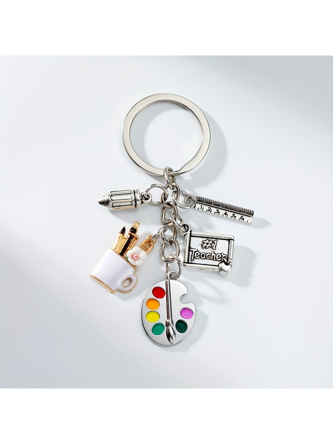 1pc Alloy Ancient Silvery Art Painting Board Keychain, with Ruler, Paint Brush and Pen Holder, School Art Small Gift, Gift Choice for Painting Friends