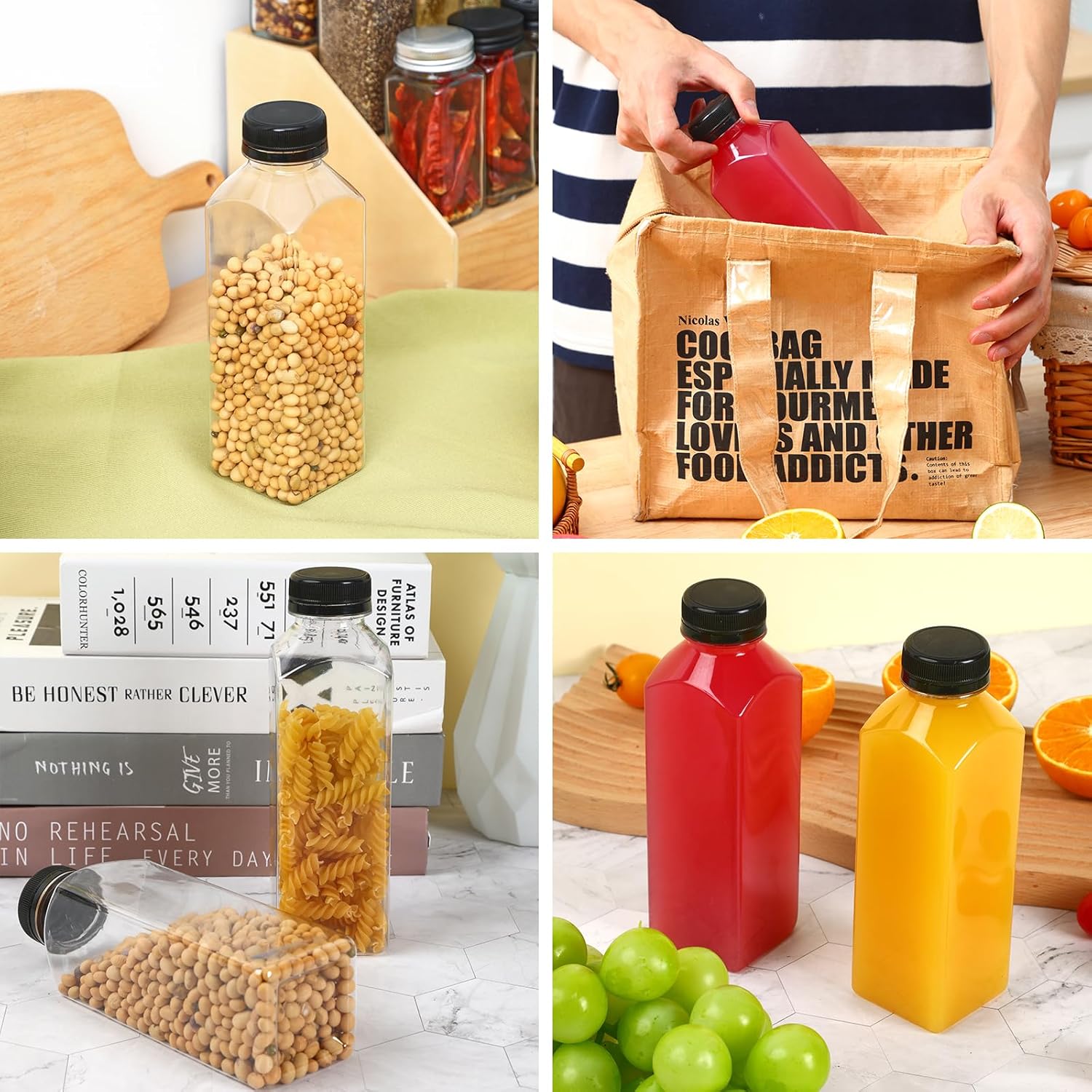 Plastic Dispensing Bottle, 36pcs 16oz Empty Plastic Juice Bottles with Caps, Reusable Clear Bulk Beverage Containers for Juice, Milk and Other Beverages