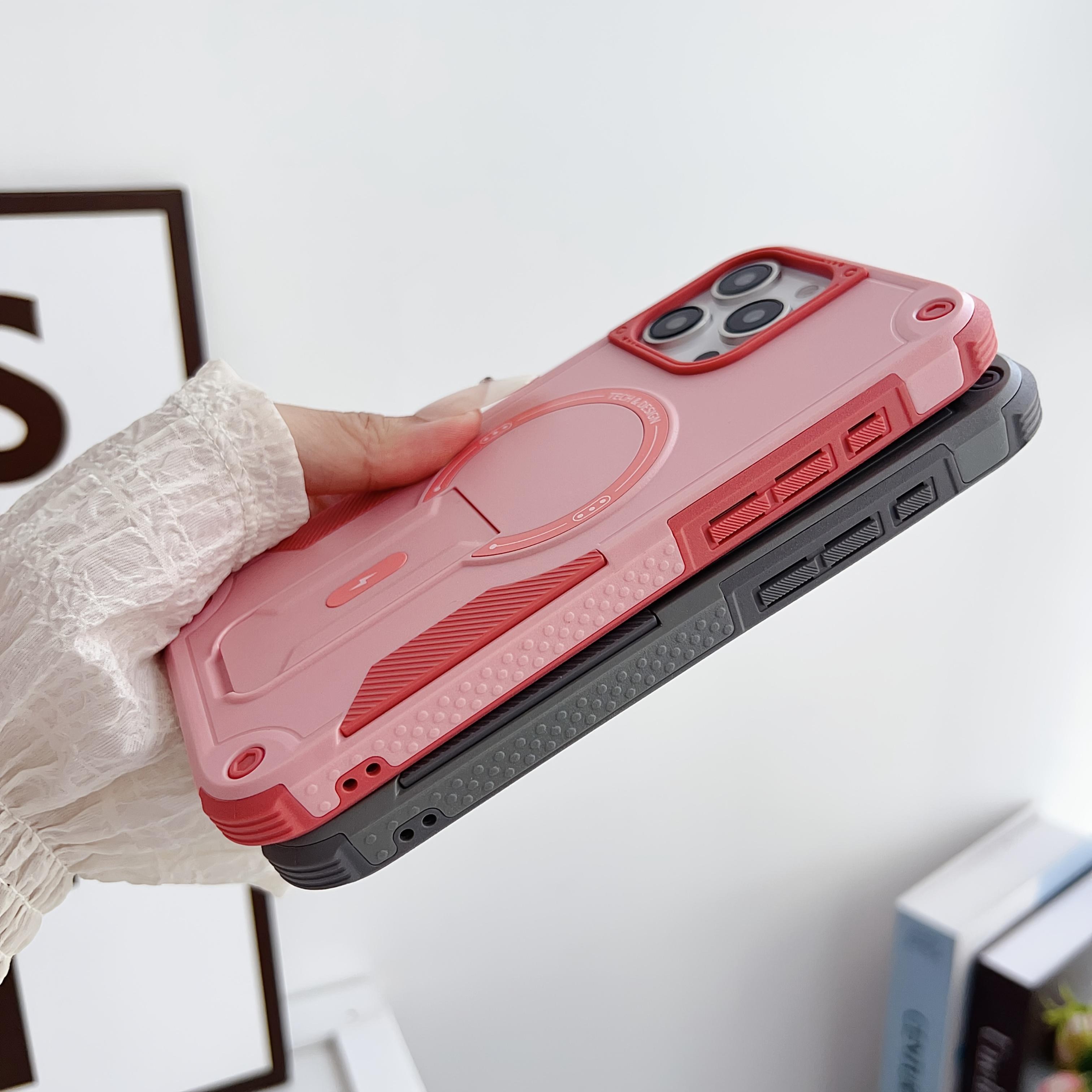 Heavy Duty Mechanical Armor Style Case with Magnetic Adsorption, Anti-Slip Design, Hidden Stand for iPhone 17 16 15 14 13 12 11 Pro Max Full Coverage Protection
