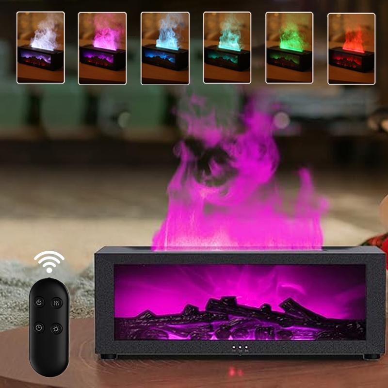 Color flame humidifier, fireplace bonfire humidifier, LED seven-color lights, 1/3/5h timer, remote control, automatic shut-off, atmosphere decoration, winter gift, suitable for home bedroom, office, yoga meditation, Colorful Flame Humidifier