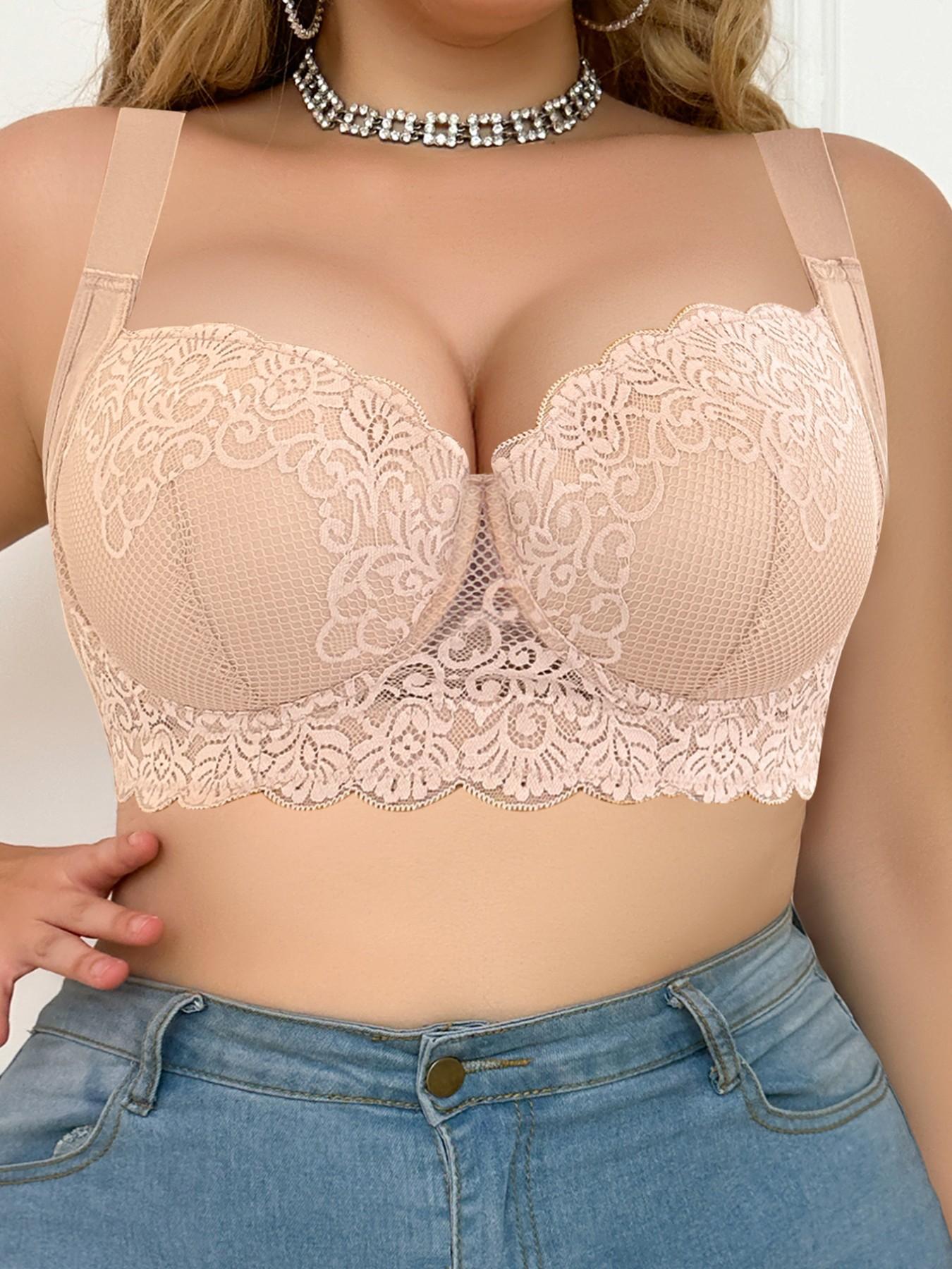 2PCS Plus Size Lace Push-Up Bra Set - Underwire Support Anti-Sagging, Wide Straps For Back Bulge Smoothing, Side Panel Lifting & Shaping, Breathable Comfort, Adjustable Straps, Ideal For Everyday Wear & Special Occasions
