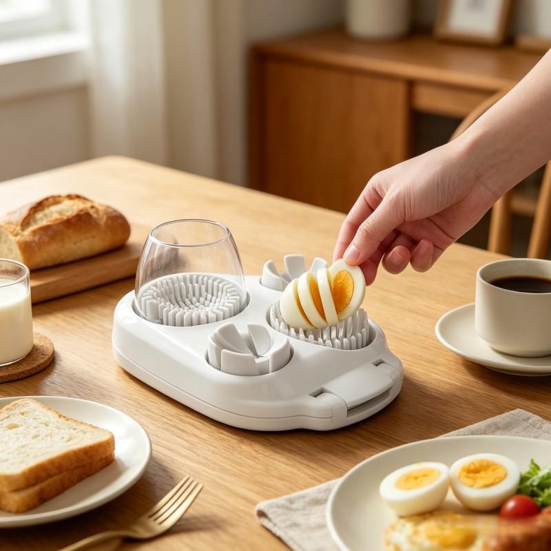 Manual Egg Slicer Chopper Dicer, Three-In-One Multi-Functional Round Blade, Easy Clean, Kitchen Tool for Eggs Fruits Vegetables