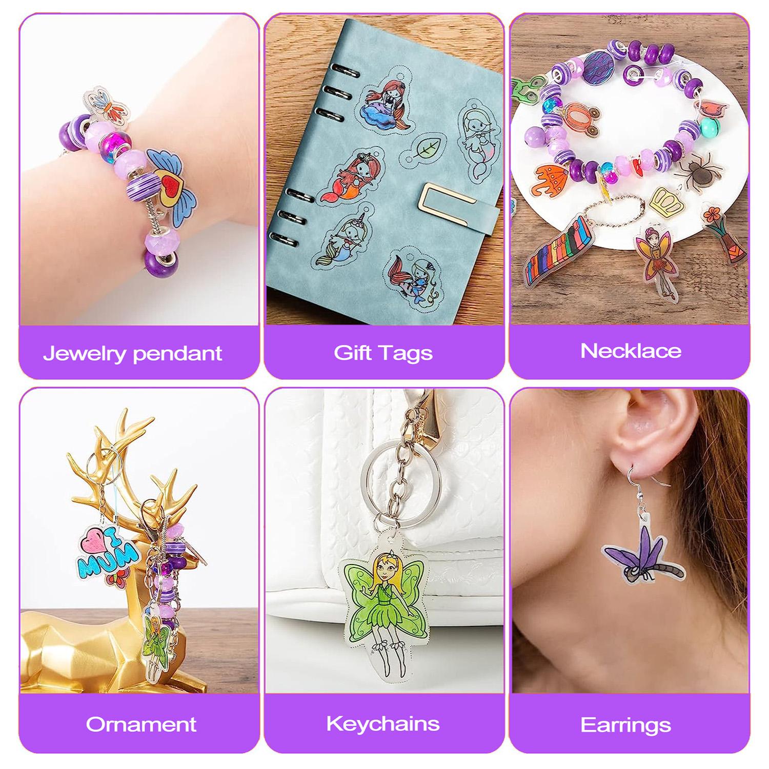 184pcs/200pcs Shrink Plastic Sheet Kit with Shrink Paper Keychain Set, 176pcs Keychains and Open Iron Rings, Handmade Keychain, Christmas Gift