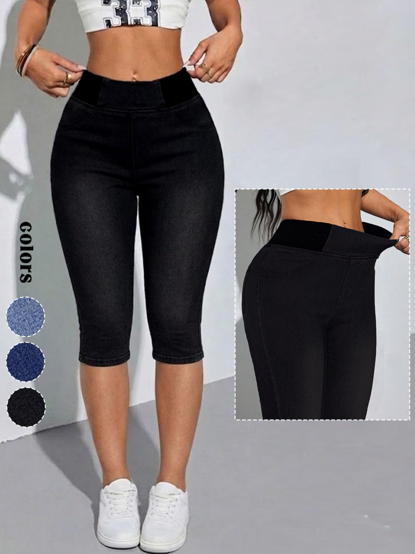 GILIPUR Women's Slim-Fit Solid Color Mid-Rise Stretch Denim Capri Pants, Elastic Waistband Skinny Jeans, Casual Comfortable Pull-On Summer Trousers for Outdoor & Daily Wear GILIPUR Women's Slim-Fit Solid Color Mid-Rise Stretch Denim Capri Pants, Elastic Waistband Skinny Jeans, Casual Comfortable Pull-On Summer Trousers for Outdoor & Daily Wear