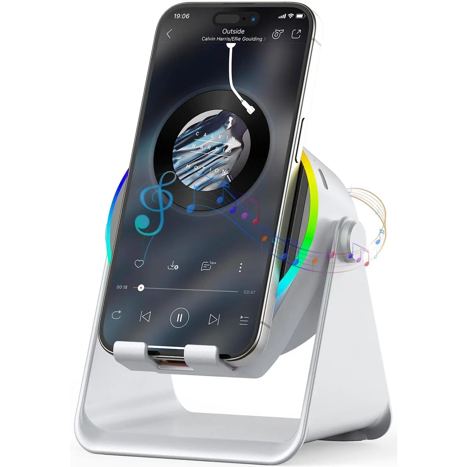 4-in-1 Wireless Induction Bluetooth Speaker with RGB Lights, 360° Rotatable Phone Stand Holder, Dual Modes, Android/iOS Compatible with iPhone Samsung Galaxy iPad, Ideal Birthday Gift for Adults (Home & Festive Party Supplies)