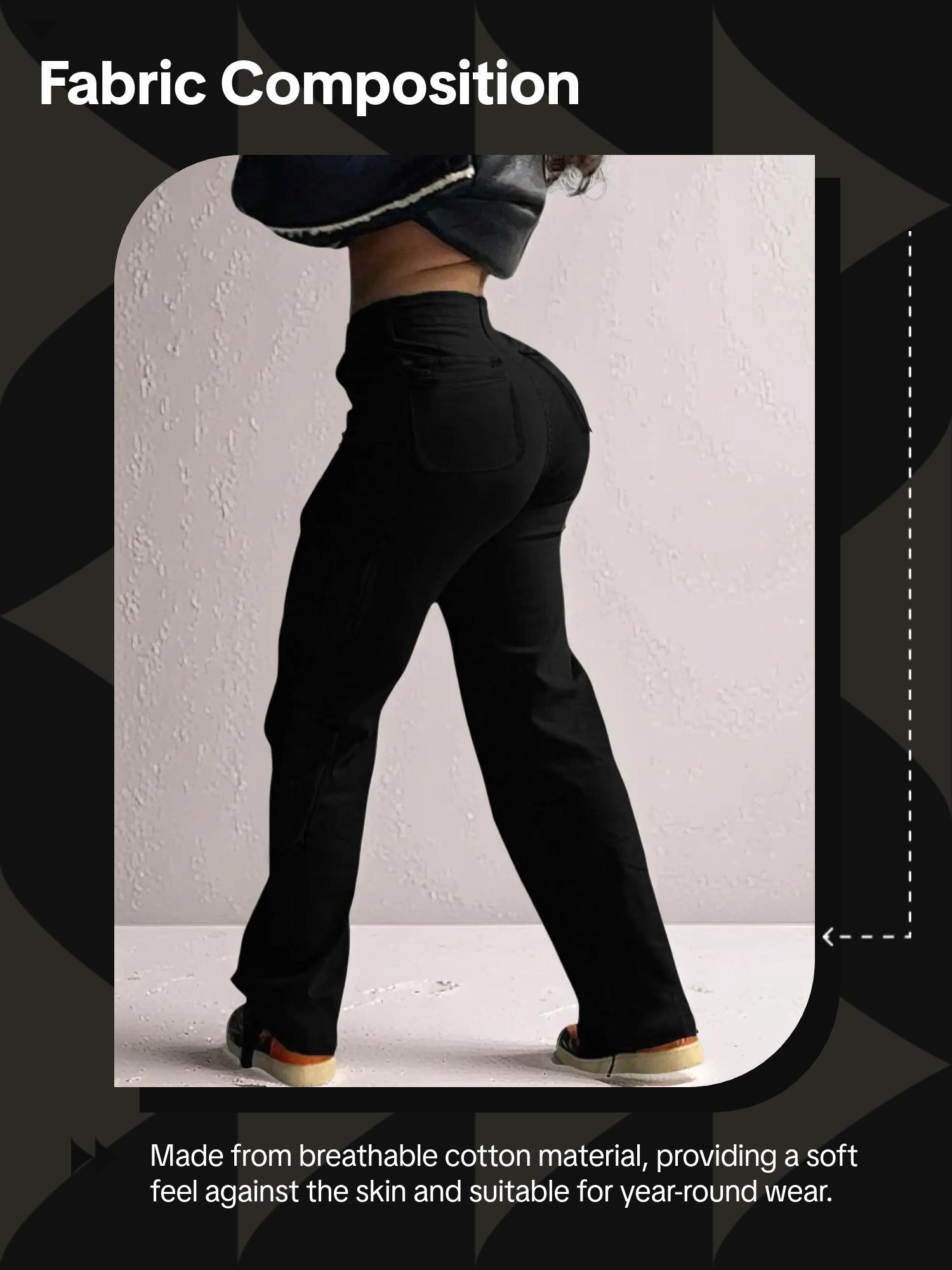 GILIPUR Y2K Women's Plain High Waist Cargo Pants, Street Fashion Comfortable Cargo Pockets Design Trousers for Daily Wear, Ladies Bottoms for All Seasons  Kpop Style Streetwear Pocket Design Lady Loose Clothe,Cotton Clothing