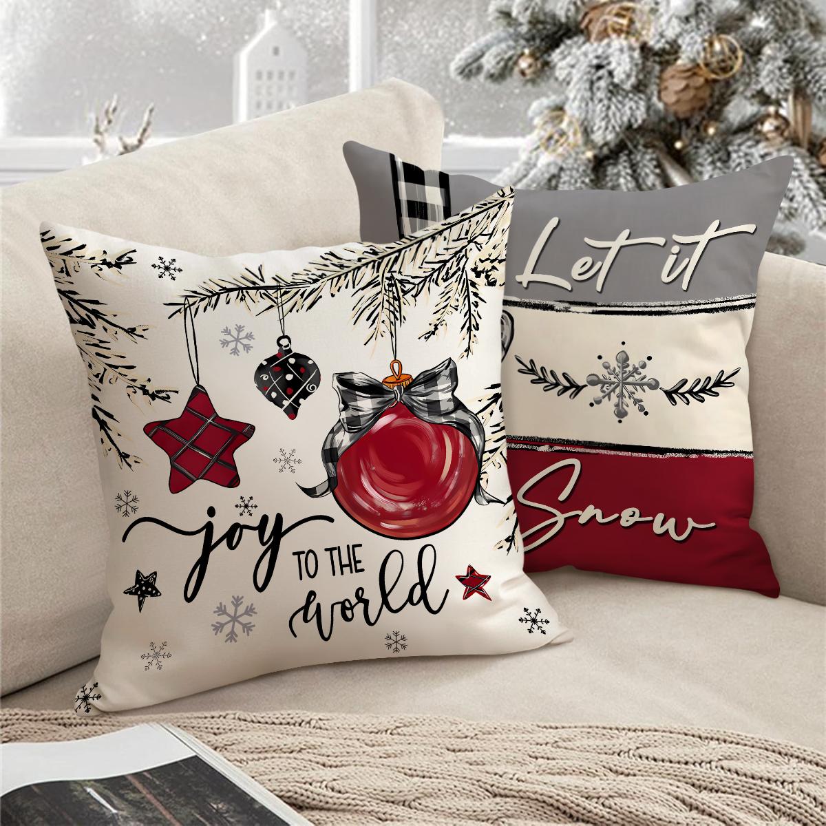 4pcs Christmas Pillow Covers Set, Tree Santa Snowflake Reindeer Prints, Winter Holiday Home Decor Cushion Cases for Bedroom Sofa Car Decoration, Halloween