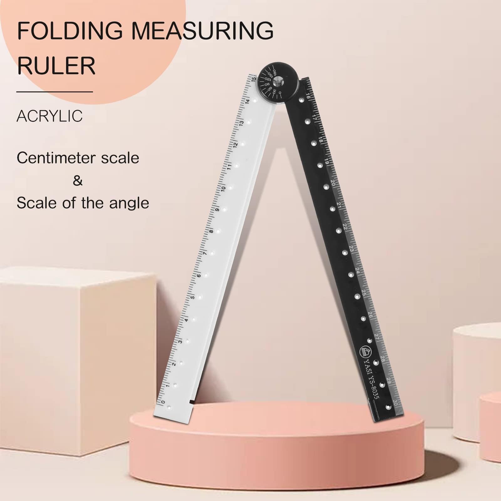 2 Pcs 30 cm/ 12 Inch Folding Ruler Multi Acrylic Foldable Angle Measurement Ruler Clear Flexible Black and White Adjustable Geometry Measuring Tools for Drawing School Classroom