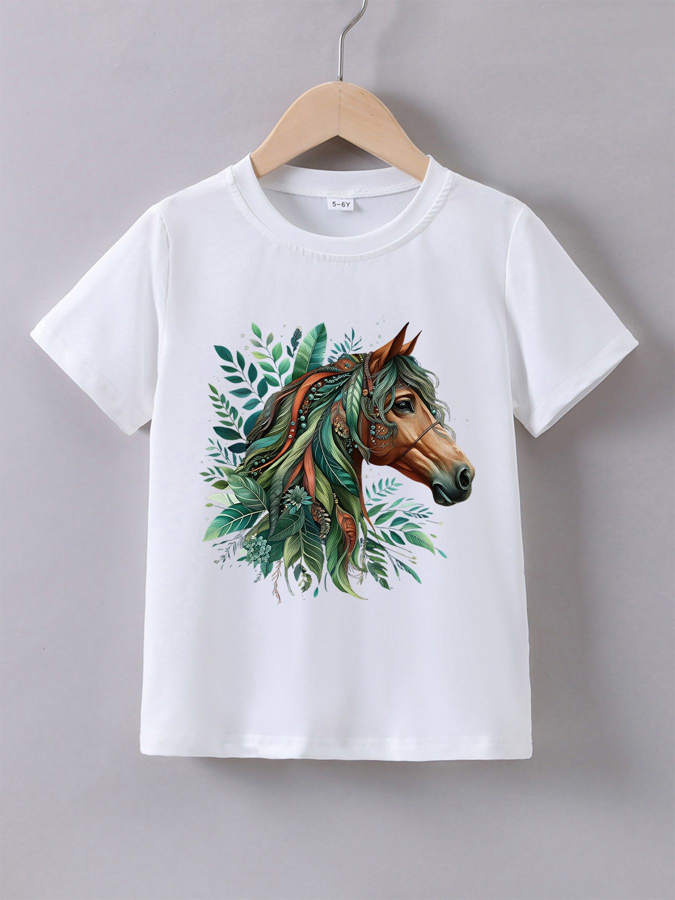 Children's summer comfortable "Flower Wild Horse" pattern, outdoor casual sports - girls' cartoon printed T-shirt