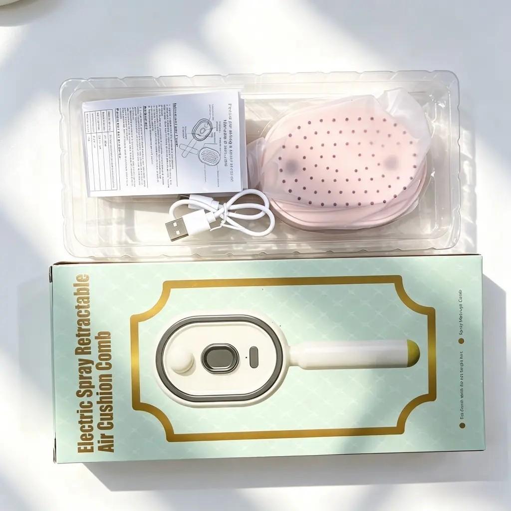 Electric spray air cushion massage comb, Anti tangle brush, self-cleaning, anti-tangling, anti-static, with a hairbrush attachment, combined with essential oil atomizing aromatherapy, it cares for hair and is a gift for ladies, Scalp Brush, Haircare Brush