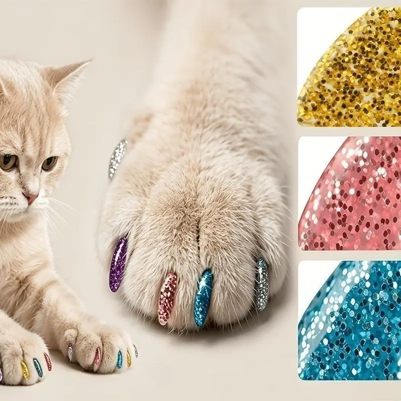 60Pcs Sparkling Color Soft Cat Nail Caps, Non-Toxic Safe Anti-Scratch Pet Claw Covers, Damage-Free Cat Paw Protector Caps to Prevent Furniture Scratching for Kitten & Cats Daily Use