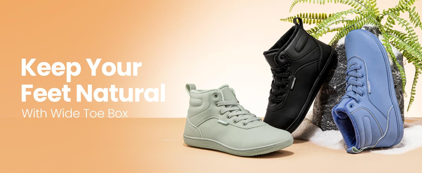 HOBIBEAR Womens Winter Barefoot Shoes Men Wide Toe Box Warm Faux Fur Lined Ankle Sneakers Thick walking shoes