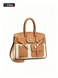 Women's Messenger Bag with Contrast Color Stitching, Casual Style, Multi-Pocket Design, Ideal for Daily Use & Travel, All Seasons