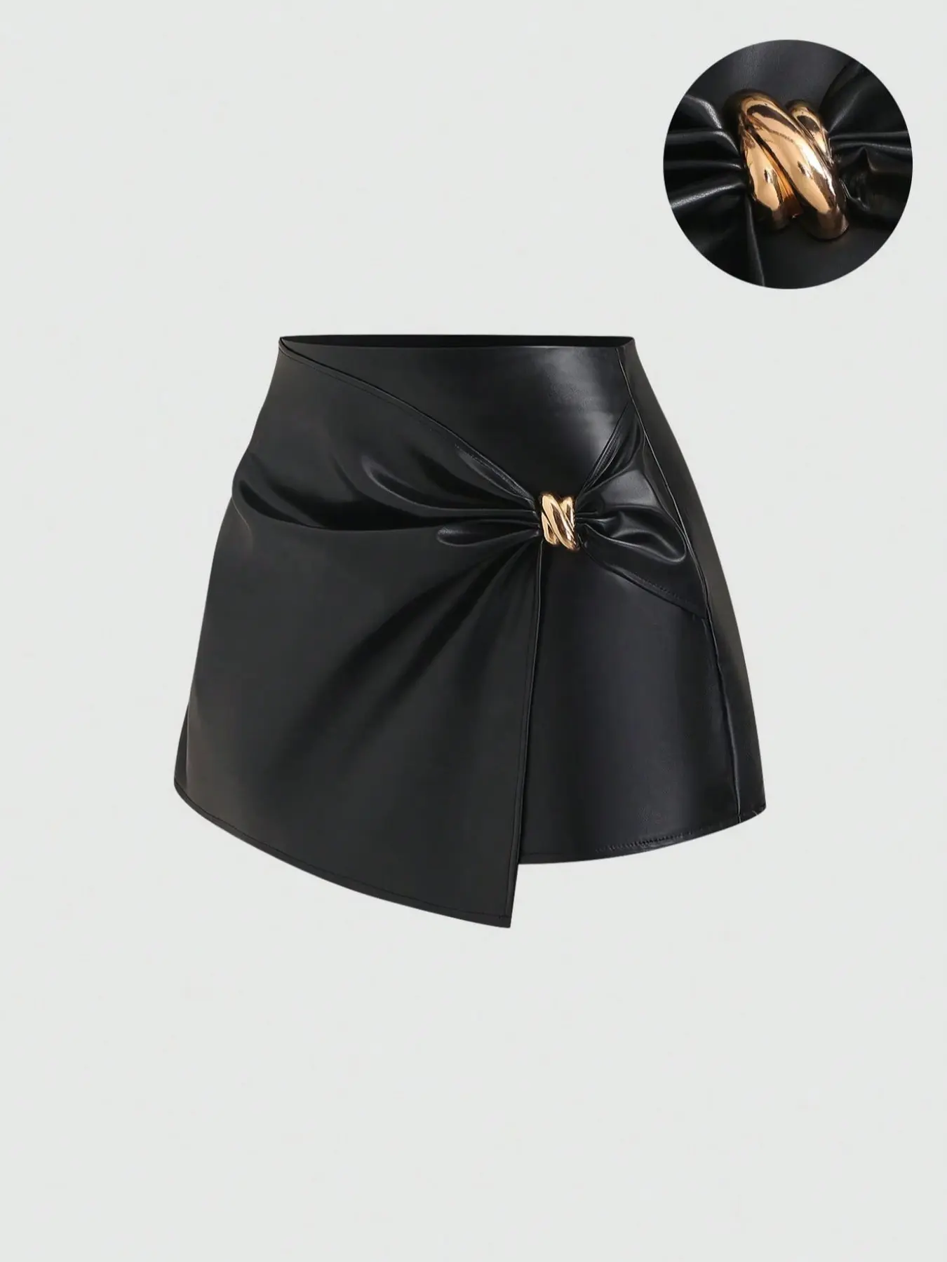 Vintage Style PU Leather Mini Skirt with Metal Buckle, Low Waist Pleated Design, Perfect for Spring Summer Fall Winter, Ideal for Parties and Dates