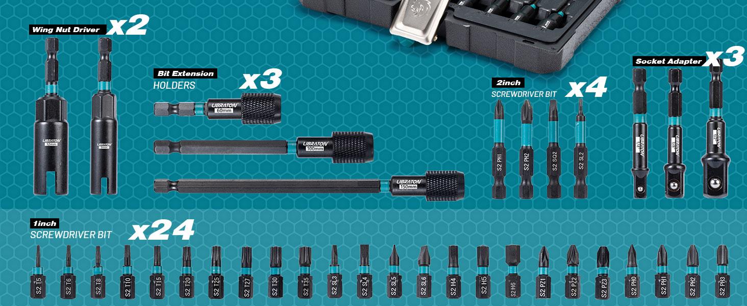 LIBRATON 54PCS Magnetic Nut Driver Set – Impact Drill Bit Kit, Metric & SAE, Perfect Gift for Men Hex Shank Screwdriver Multipurpose Screwdriver