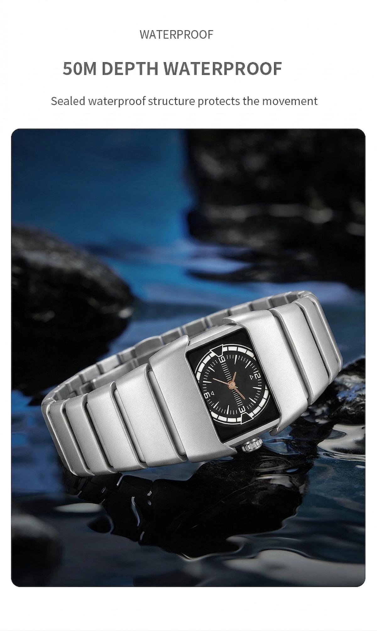 Men's Business Casual Analog Quartz Watch, Rectangle Dial Black Stainless Steel Band, Fashion Wristwatch with Gift Box