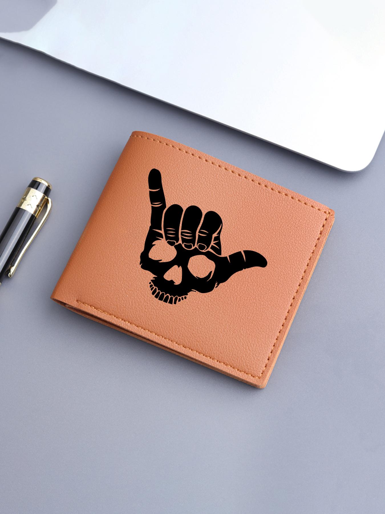 Unisex Skull Shaka Hand Print Bifold Wallet, PU Leather Multiple Card Slots Purse, Casual Everyday Carry Wallet for Men Women, Ideal Gift for Surfers  Trendsetters