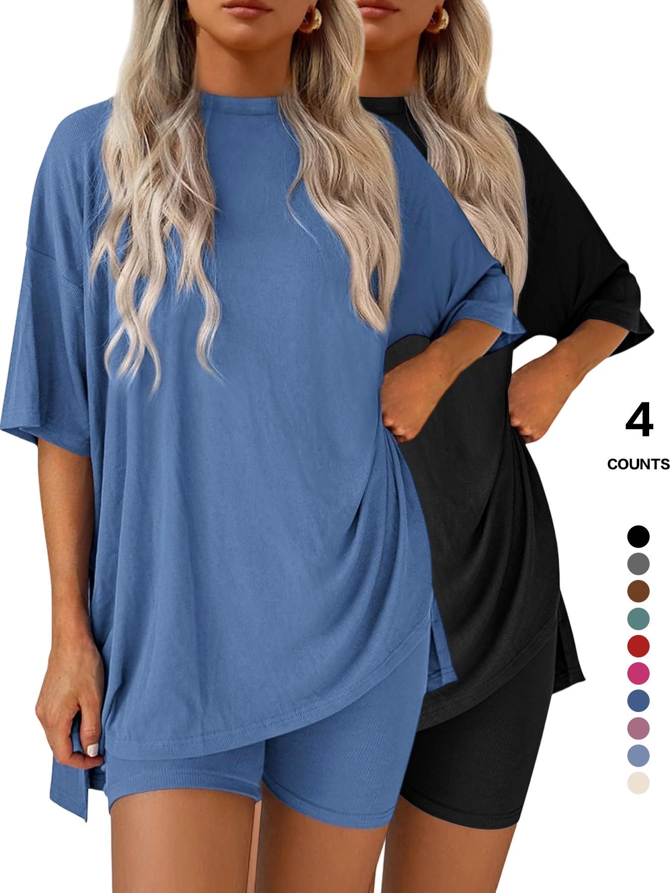 Lounge Set Cozy Mama Set, Women 2 Piece, Oversized Crew Neck T-Shirts for Comfort and Style