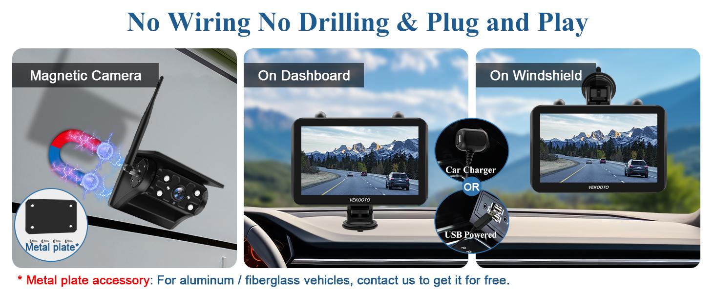 VEKOOTO VK7 Magnetic Solar Wireless Backup Camera 7'' IPS Touchscreen Monitor HD1080P No Wiring Rechargeable Camera for RV Trailer Camper Car Blind Spot Truck Automotive Backup Camera for Truck IP69 Waterproof IR Night Vision Christmas gifts farm