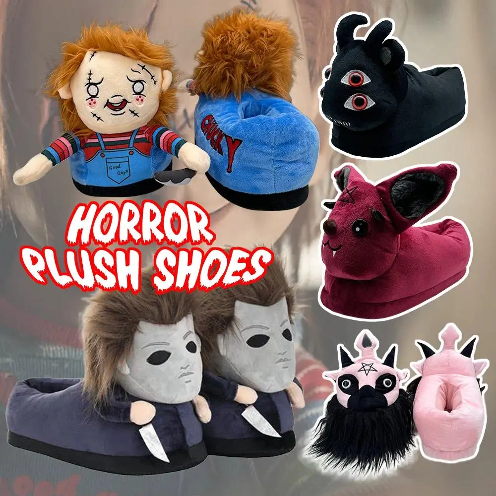 Michael Myers Slippers Rabbit Women Plush Slippers Black Blood Dark Lord Horror House Shoes Warm Soft Funny Slipper Gifts