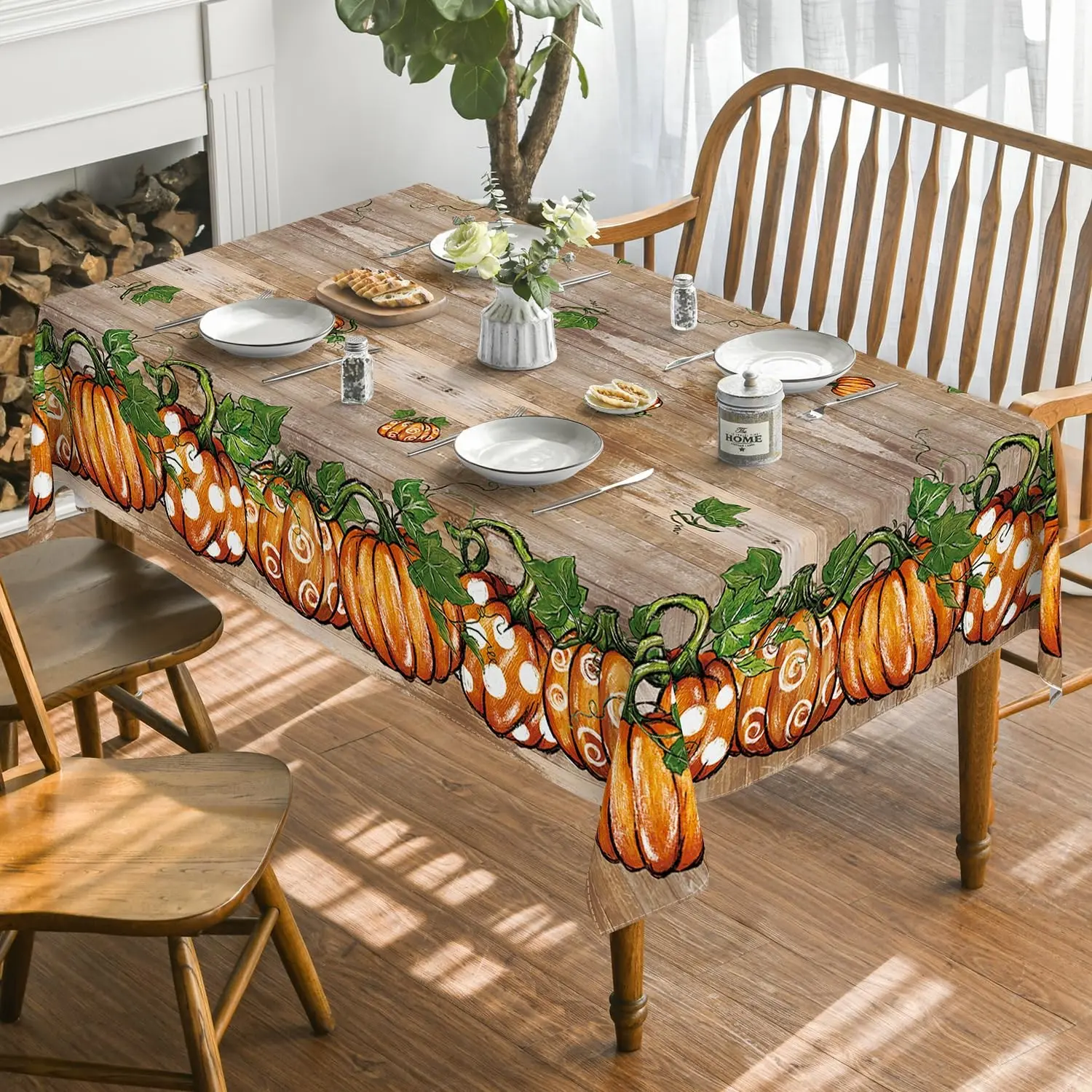 Autumn Thanksgiving Tablecloth, Rectangular Harvest Pumpkin Washable Cloth, Party Picnic Dinner Decor, Desktop Banner