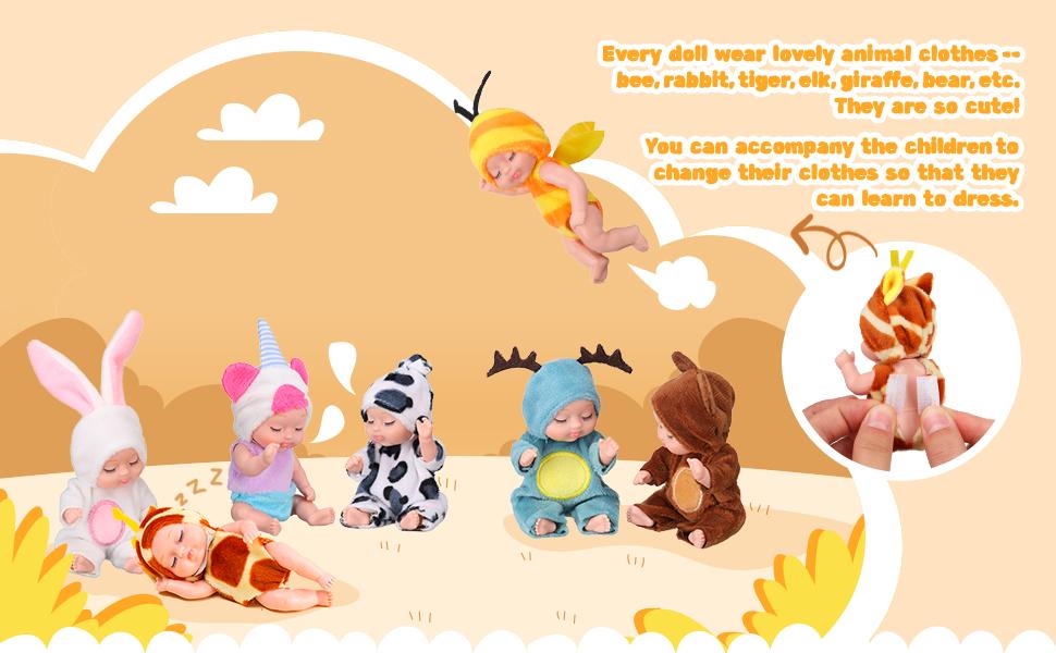 6/10 Pcs Mini Easter Reborn Cute Black Reborn for Easter Basket Stuffer Realistic Animal Dolls Fairy Princess Doll for Girls Party Exchange Gift Idea Birthday Party Gift Creative Holiday Party Supplies Emotional Companionship Gift