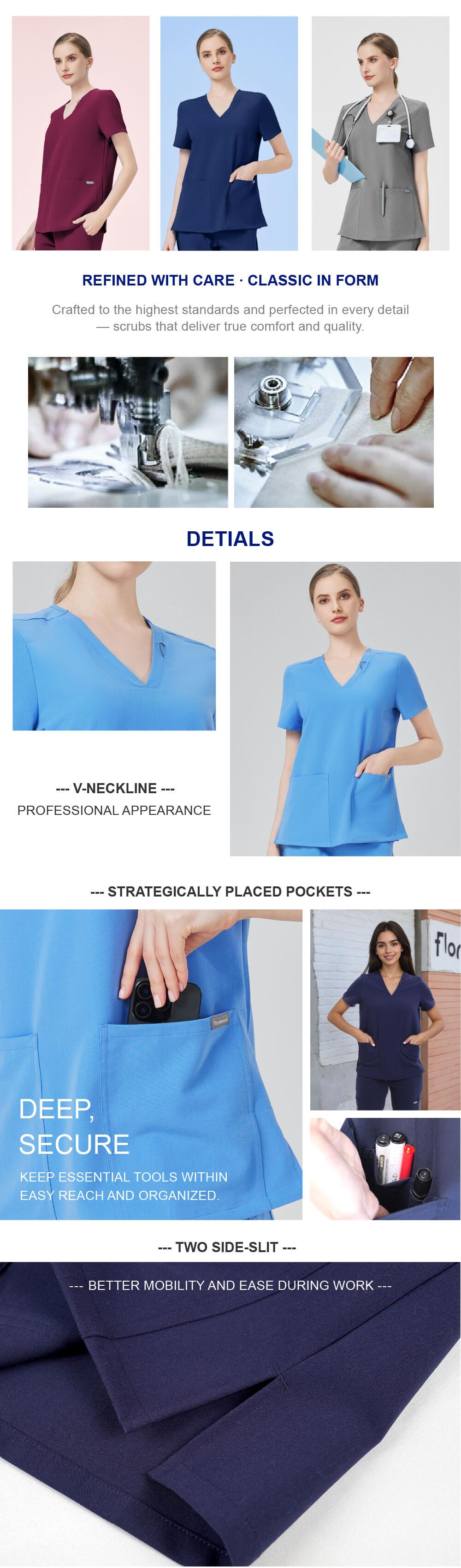 Tinylemon Women's Scrub Top – Slim Fit V-Neck with 4 Pockets & Badge Loop, Soft 4-Way Stretch, Anti-Wrinkle
