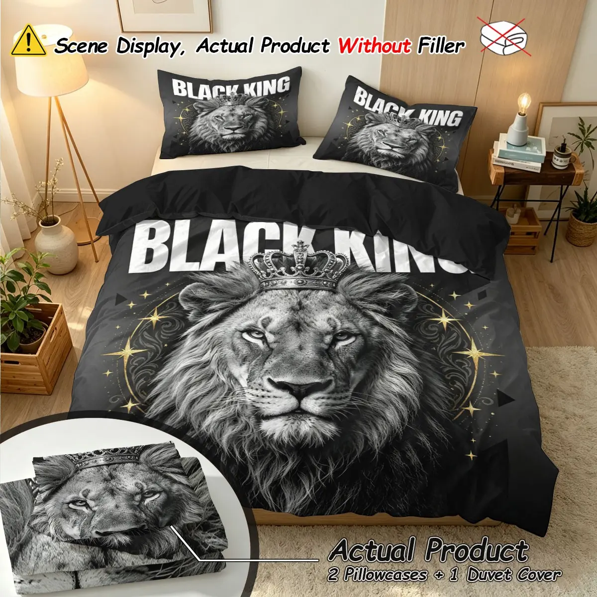 Lion King Theme Duvet Cover Set, 3-Piece Bedding, 100% Polyester, Breathable, Includes 2 Pillowcases, Animal Lovers Essential