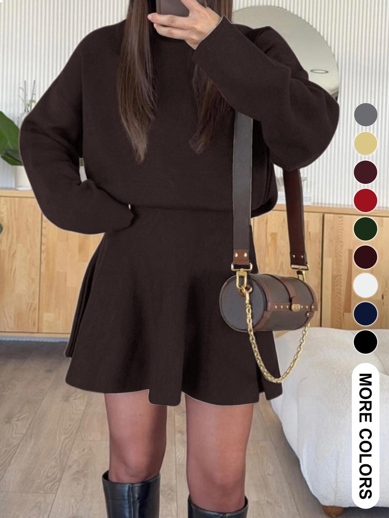 Women's Casual Mock Neck Sweater Dress, Fall/Winter Long Sleeve Solid Relaxed Fit Knit Dress