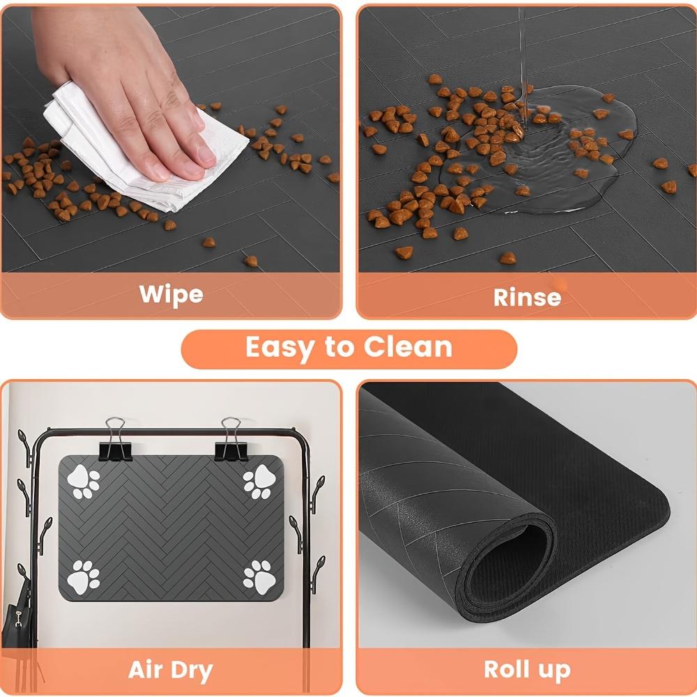 Quick-Dry Absorbent Pet Feeding Mat for Dogs & Cats, Non-Slip Waterproof Rubber Base, Stain Resistant, Dark Polyester Surface for Food & Water Bowls, Indoor Use