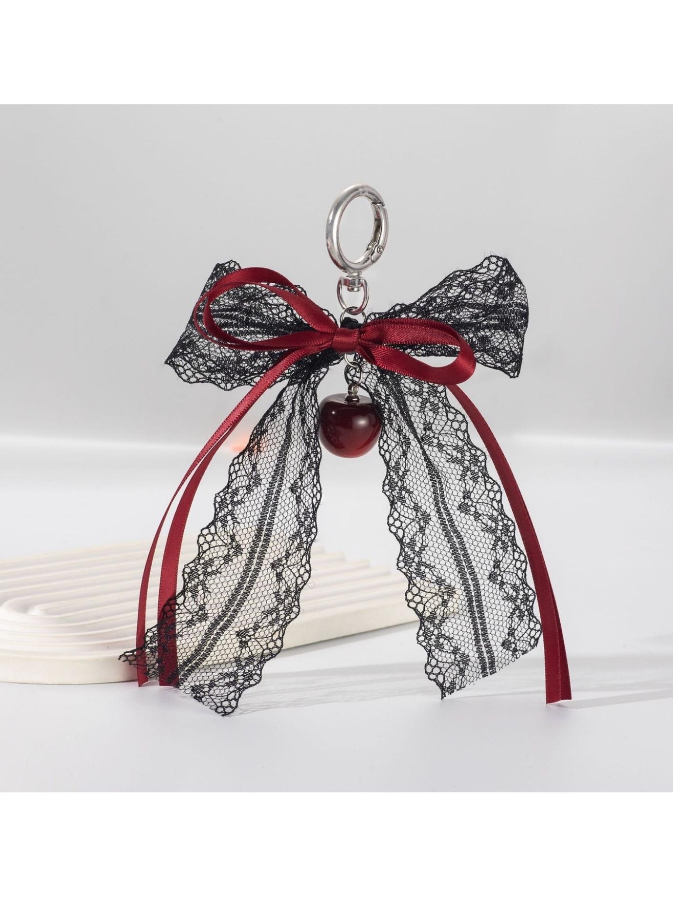 Fashionable Sweet Cool Style Lace Bow Cherry Pendant Keychain Bag Charm, Boho All Seasons Hanging Ornament