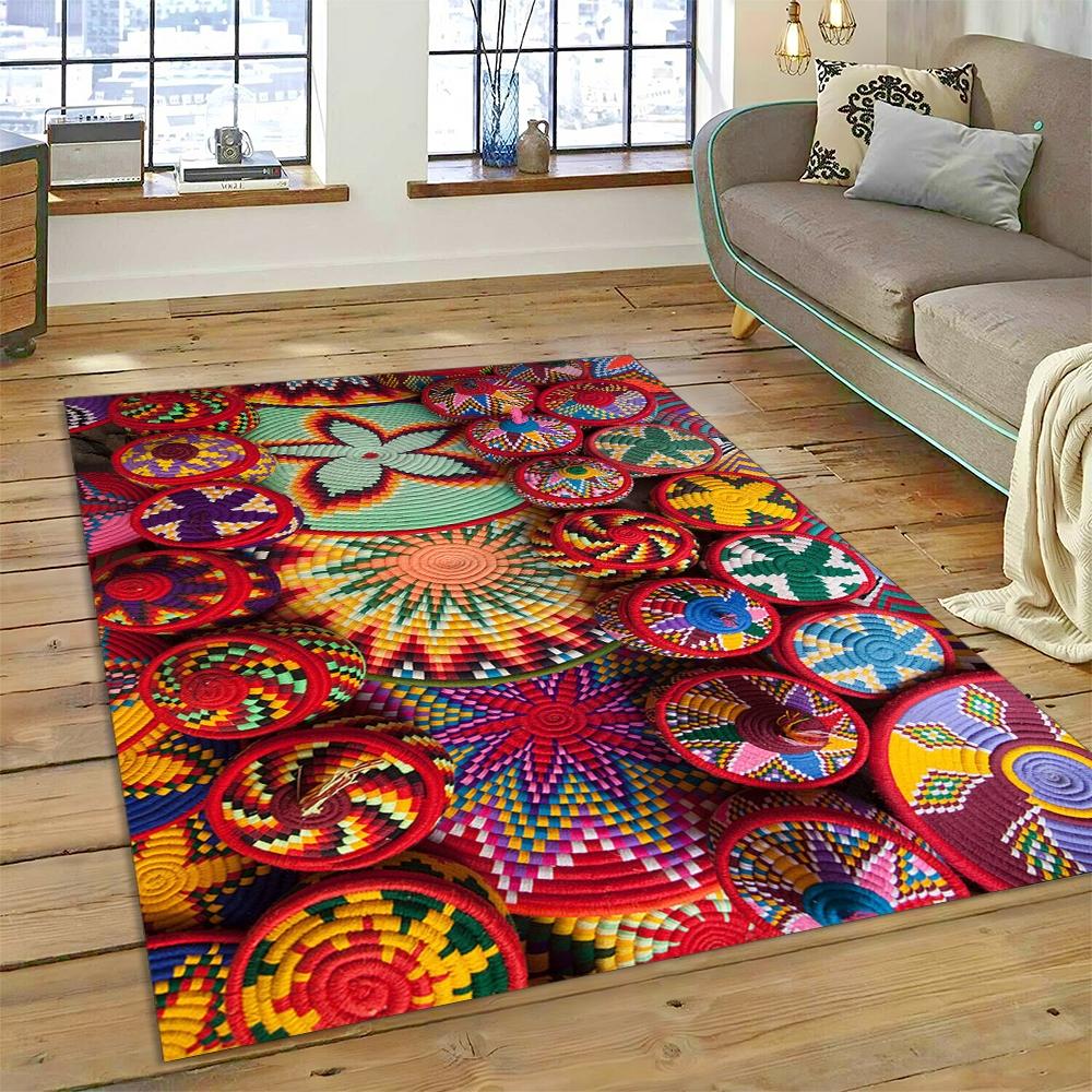Colorful Crochet Mandala Flannel Area Rug - Boho Ethnic Woven Pattern Print Soft Mat for Living Room, Non-Slip Bohemian Home Decor #BohoMandalaRug #ColorfulCrochetMat #EthnicHomeDecor #2DWovenCarpet #NonSlipFlannelRug