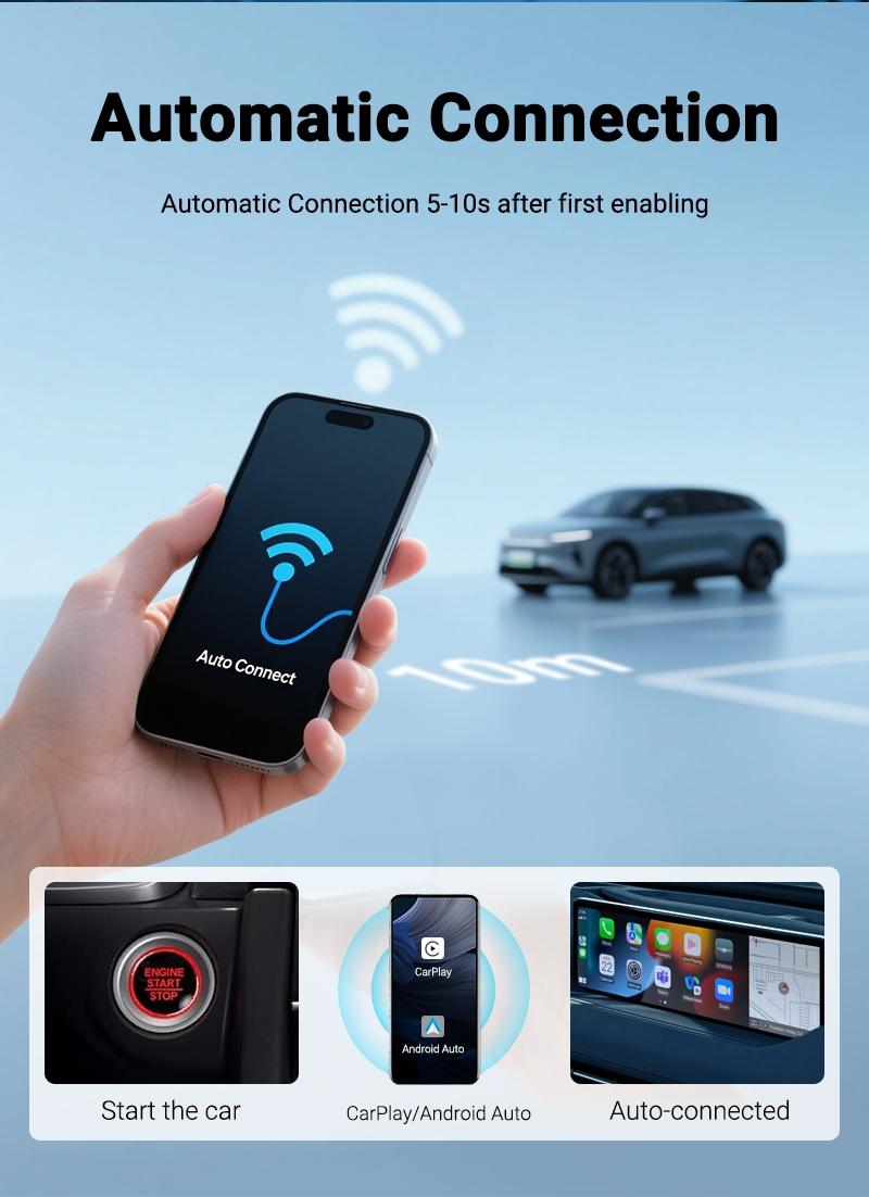 Wireless Carplay Adapter New Universal Wireless CarPlay/Android Auto Adapter 2025 New Smart Wireless CarPlay Android Auto Adapter Hassle-Free Plug&Play Stable BT WiFi Connect OTA Updates Fit 99% Vehicle