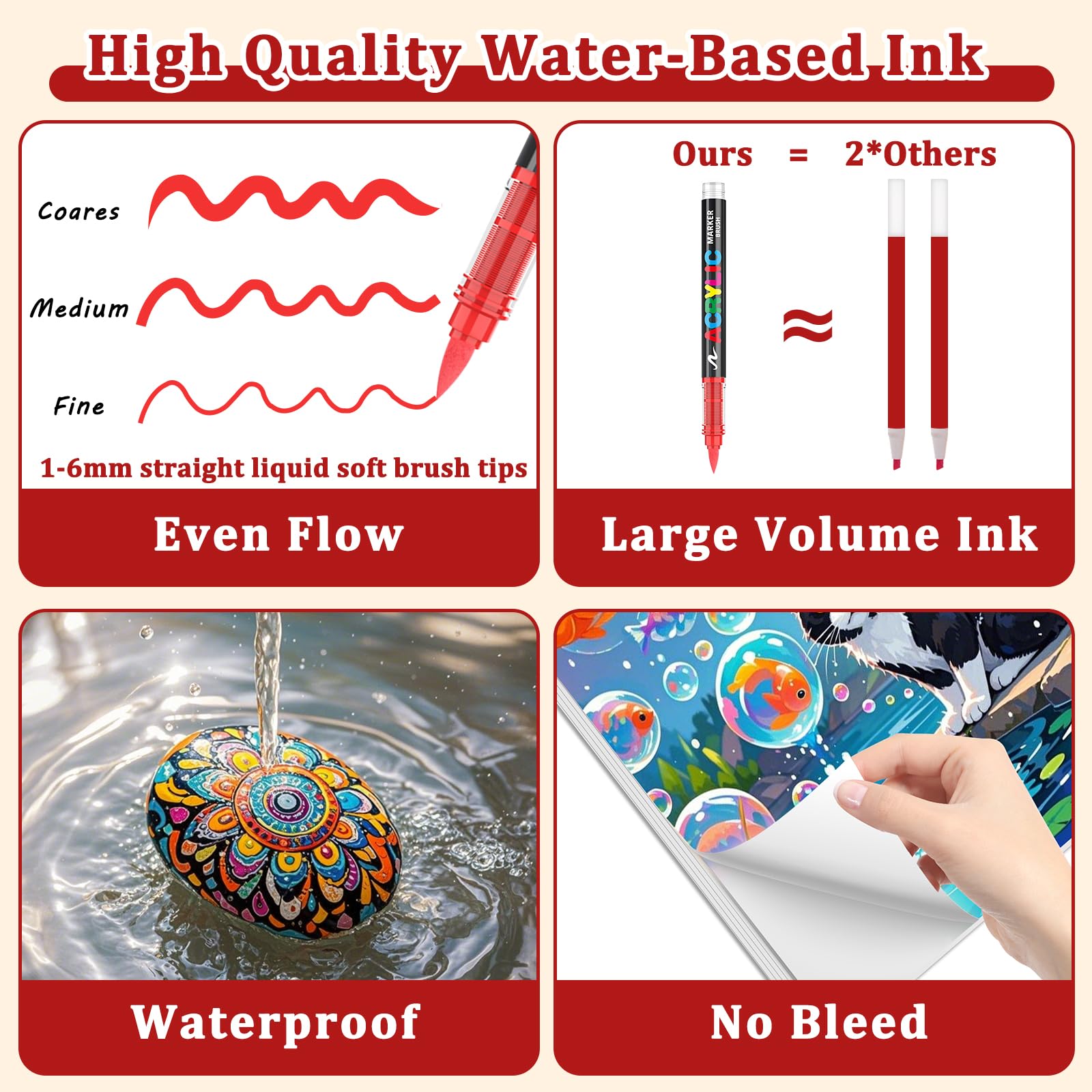 Acrylic Paint Markers Set, Acrylic Art Kit, Automatic Ink Control Soft Brush Tip Acrylic Paint Pens for Wood Rock Glass Canvas Stone Fabric Metal Ceramic DIY Art Supplies, Back to School, Halloween, Gift, Customizing my shoes/phone case, Art Color Set