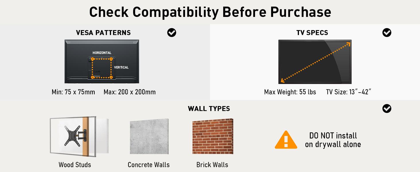 Full Motion TV Wall Mount for 13–42 Inch Flat or Curved TVs and Monitors up to 55 lbs, Articulating Arm TV Bracket with Swivel, Tilt & Extension, Max VESA 200x200mm#TikTokShopBlackFriday