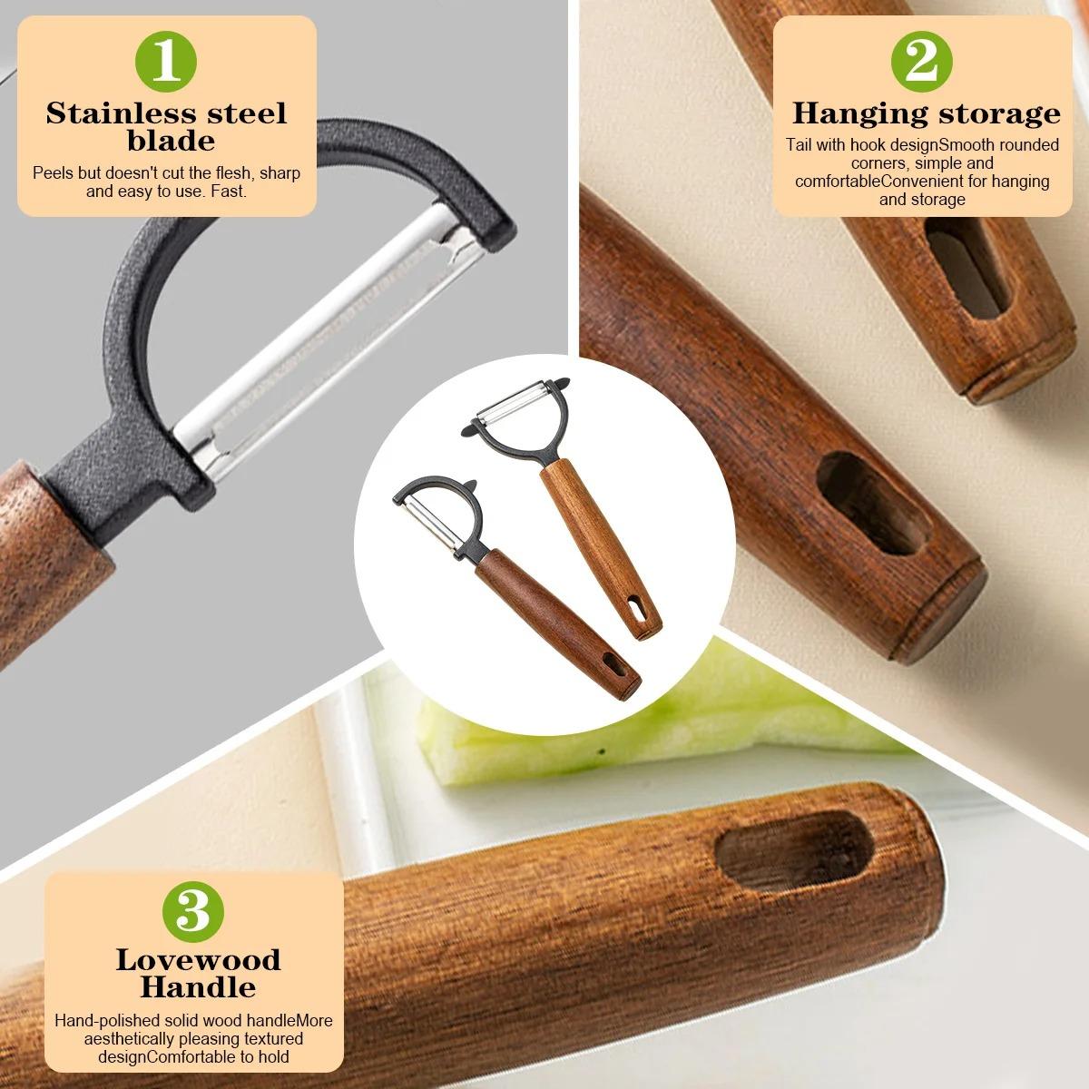 1/2 Pcs Premium Y/p Type Stainless Steel Multifunctional Peeler, Acacia Wood Handle, Ultra Sharp Blade, Ideal for Vegetables, Potatoes, Apples