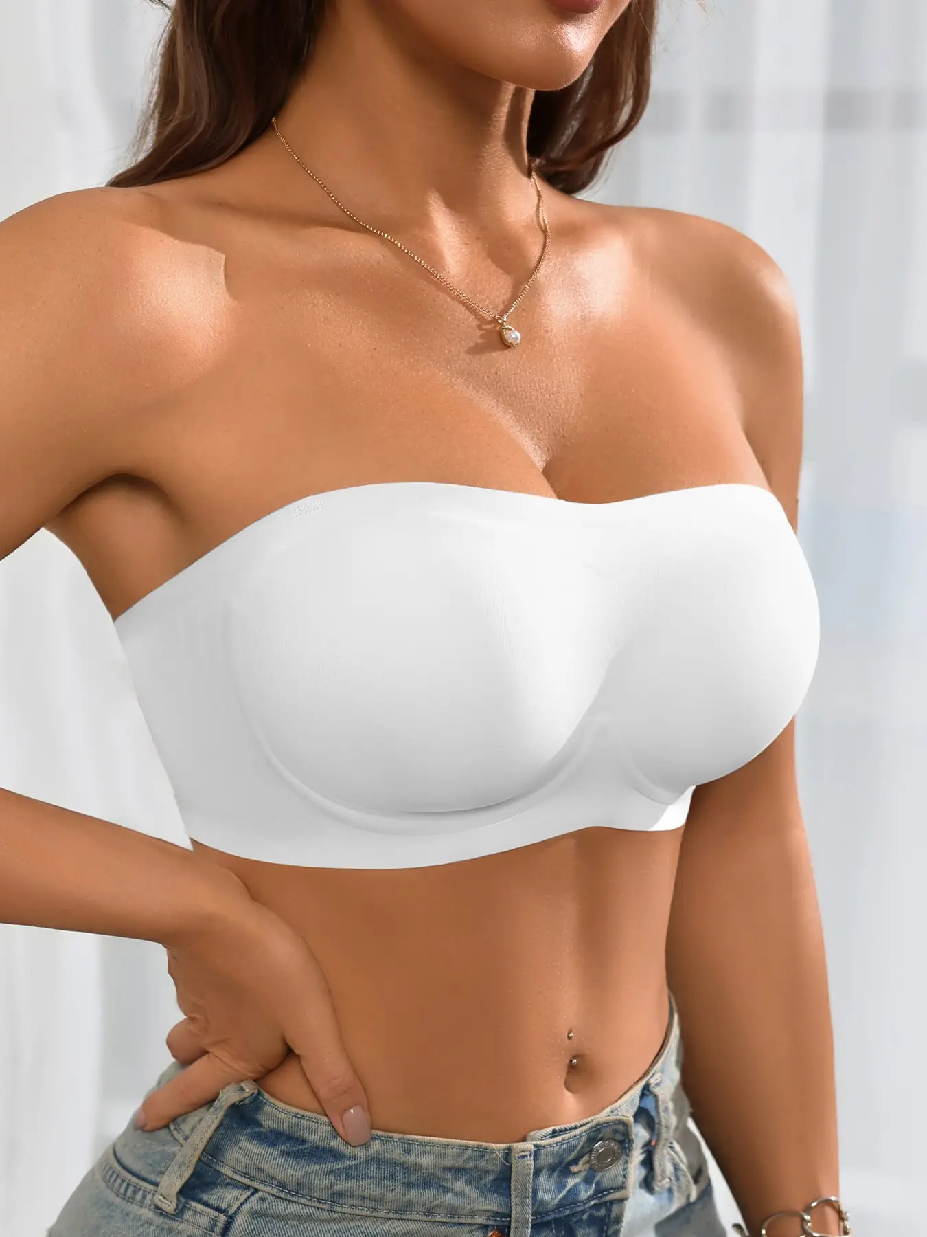 Strapless Jelly Gel Bra for Women, Non-Slip Silicone Grip Bandeau Bra, Wireless Push Up Tube Top Bra, Seamless Comfort Bustier