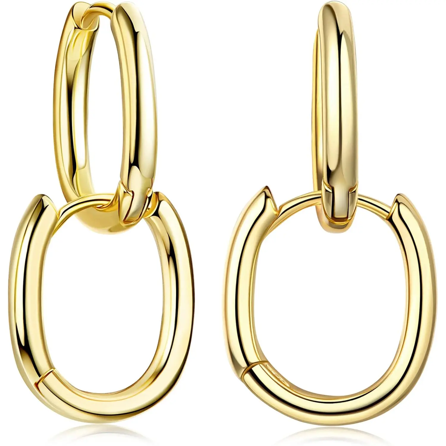 Women's 925 Sterling Silver Lightweight Casual Hoop Earrings - 1 Pair Gold Cube CZ, Rectangle Huggie, Paperclip Link Chain Design