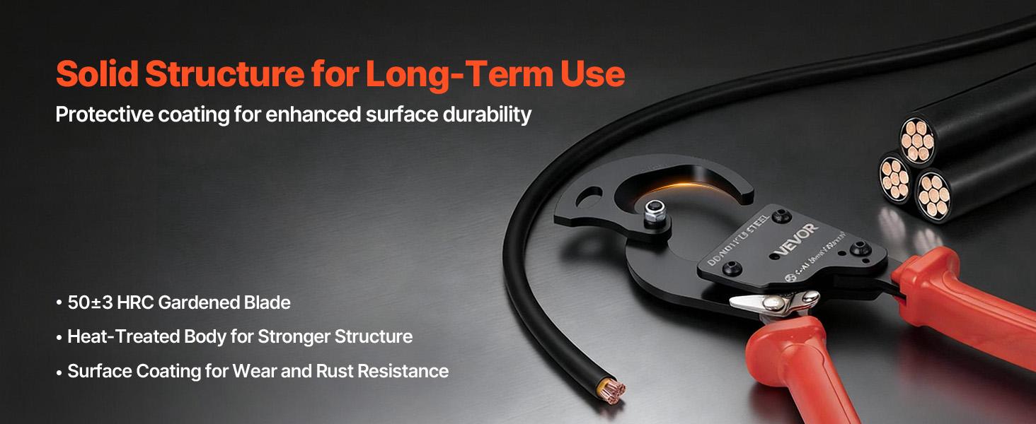 VEVOR Ratcheting Cable Cutter, Spring Steel Blades with PVC-Coated Handles, Quick-Release Button, Heavy Duty Ratchet Cable Wire Cutter for Cutting Copper Aluminum Cables Up to 600 MCM/ 300 mm