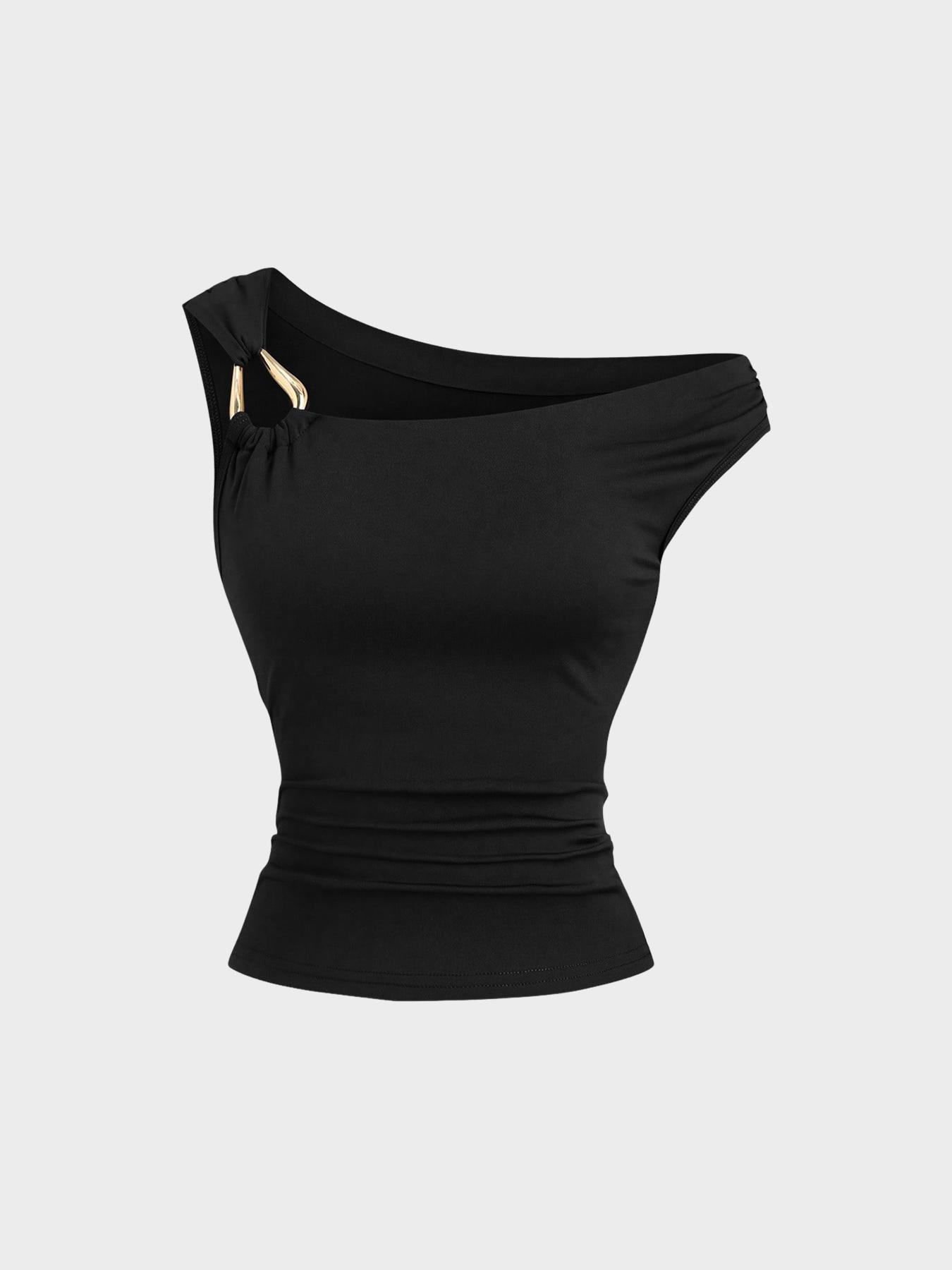 1 Piece Asymmetric Shoulder Ruched Crop Top | Euro-American Y2K Vibe | Cropped Design + Cold Shoulder Detail | Eye-Catching Pick for Weekend Shopping / Music Festivals