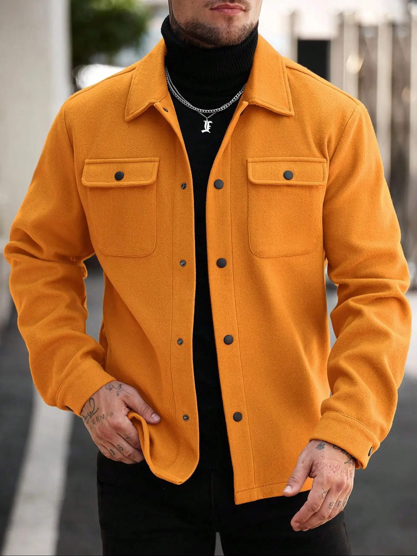 Men's Casual Thick Woven Solid Pocket Jacket Coat, Fitted Design for Work & Outdoor, Lightweight for Fall Winter Season