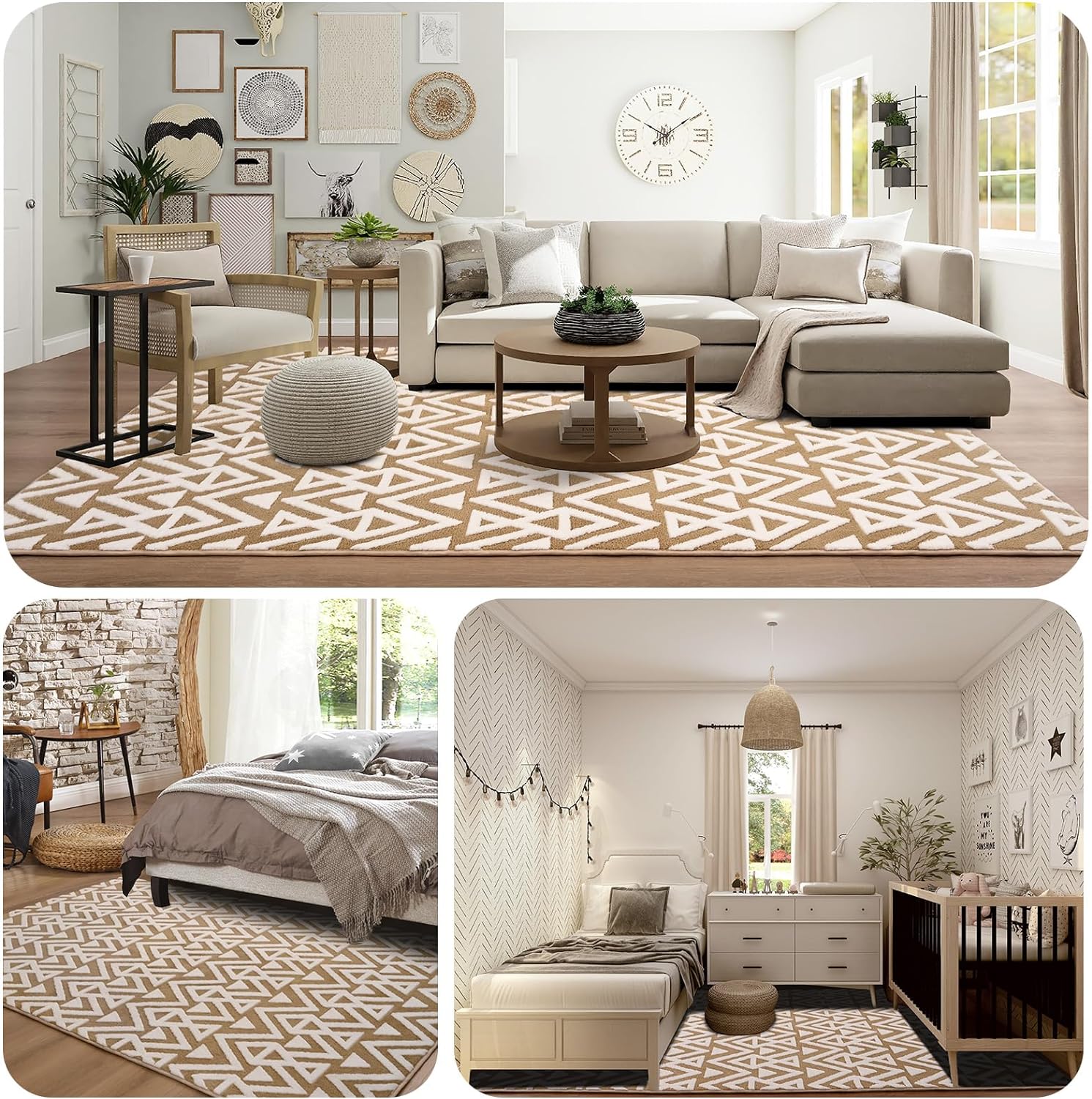 【Deals for You Days】TWINNIS Plush Geometric Textured Area Rug Lantern Geometric Rug Shaggy Memory Foam Rug  Washable Non-Slip Cozy Modern Floor Decor