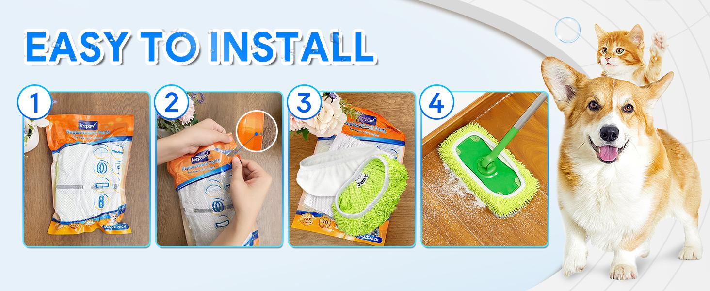 [FREE SHIPPING] KEEPOW Reusable Mop Pads with washing bag, for All 10 Inches Flat Mop (Mop is Not Included)