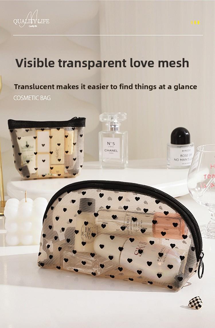 Mesh Makeup Bag Set, Heart Print Cosmetic Bag, Portable Travel Toiletry Bag for Women, Cute Makeup Organizer Pouch Mesh Makeup Bag Set, Heart Print Cosmetic Bag, Portable Travel Toiletry Bag for Women, Cute Makeup Organizer Pouch