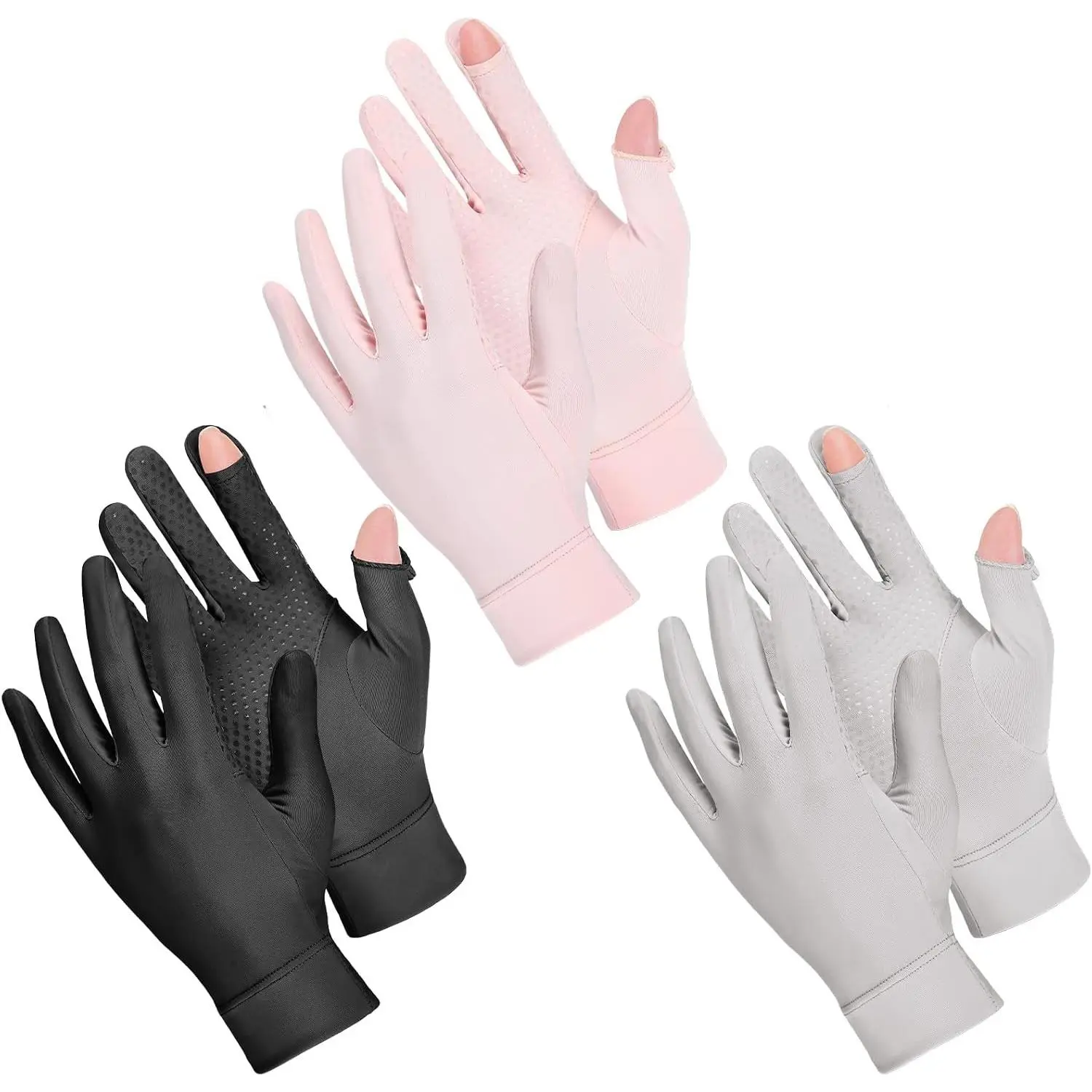 3 Pairs Sun Protection UV Driving Gloves for Women Full Finger Touchscreen Non Slip Breathable Summer Outdoor Gloves(Black, Gray, Pink)
